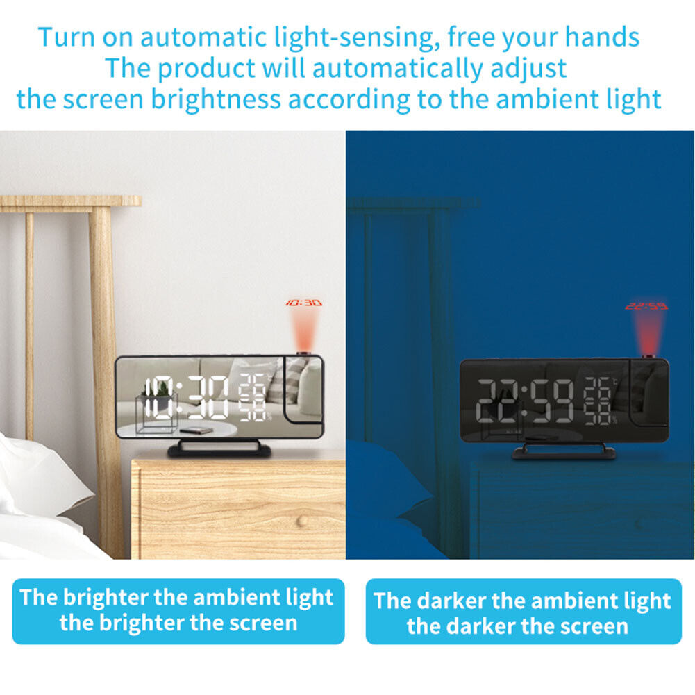 Digital Electric Alarm Clock Projector Desktop Radio FM LED Snooze Clocks