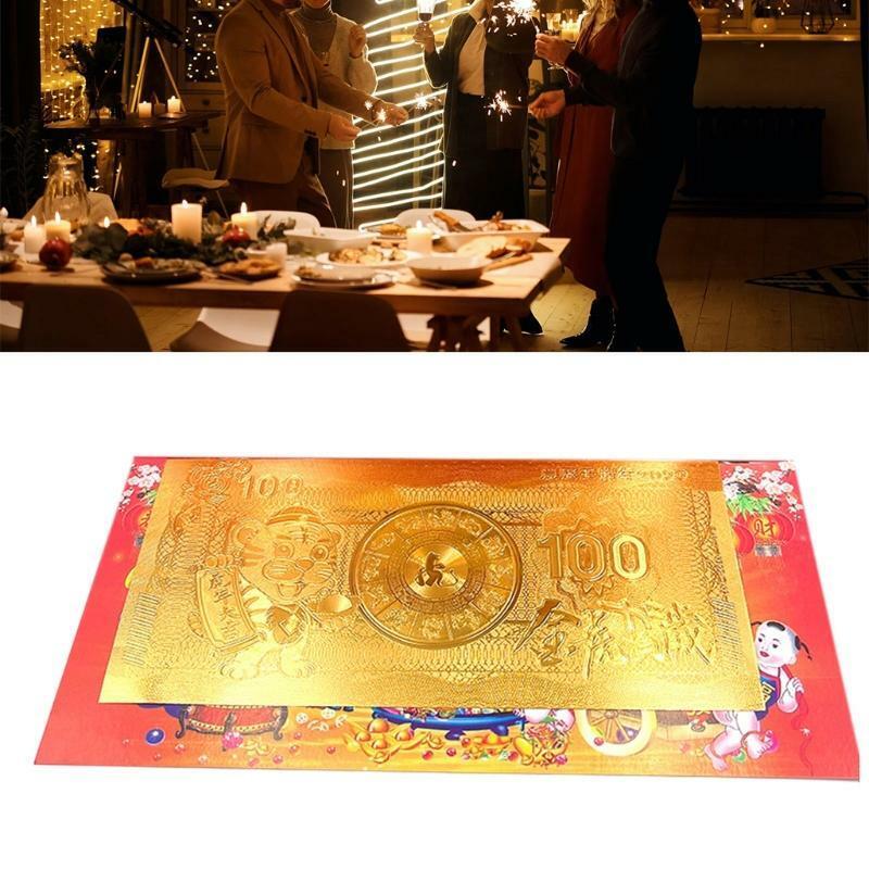 Chinese Zodiac New Year Tiger Metal Foil Note Collection with Red Money Envelope