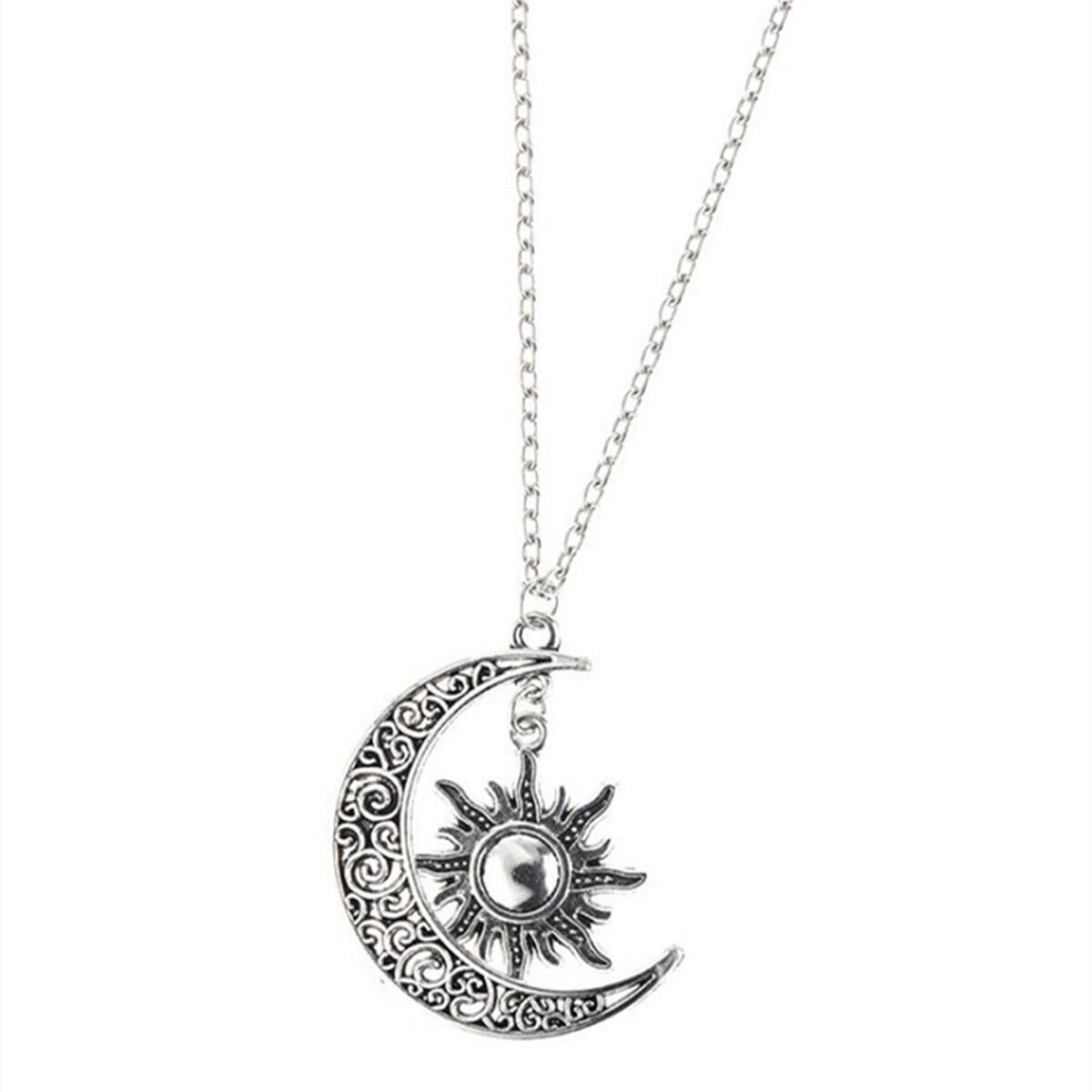 2Pcs Trendy Crescent Moon And Sun Necklace High Polished Jewelry for Women