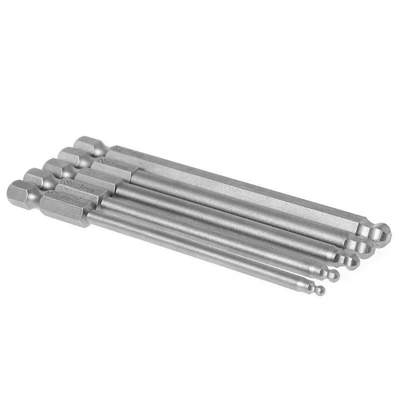 5 Pcs 1/4" Hex Shank 100mm Magnetic Ball End Hexagon Screwdriver Bits Drill Set