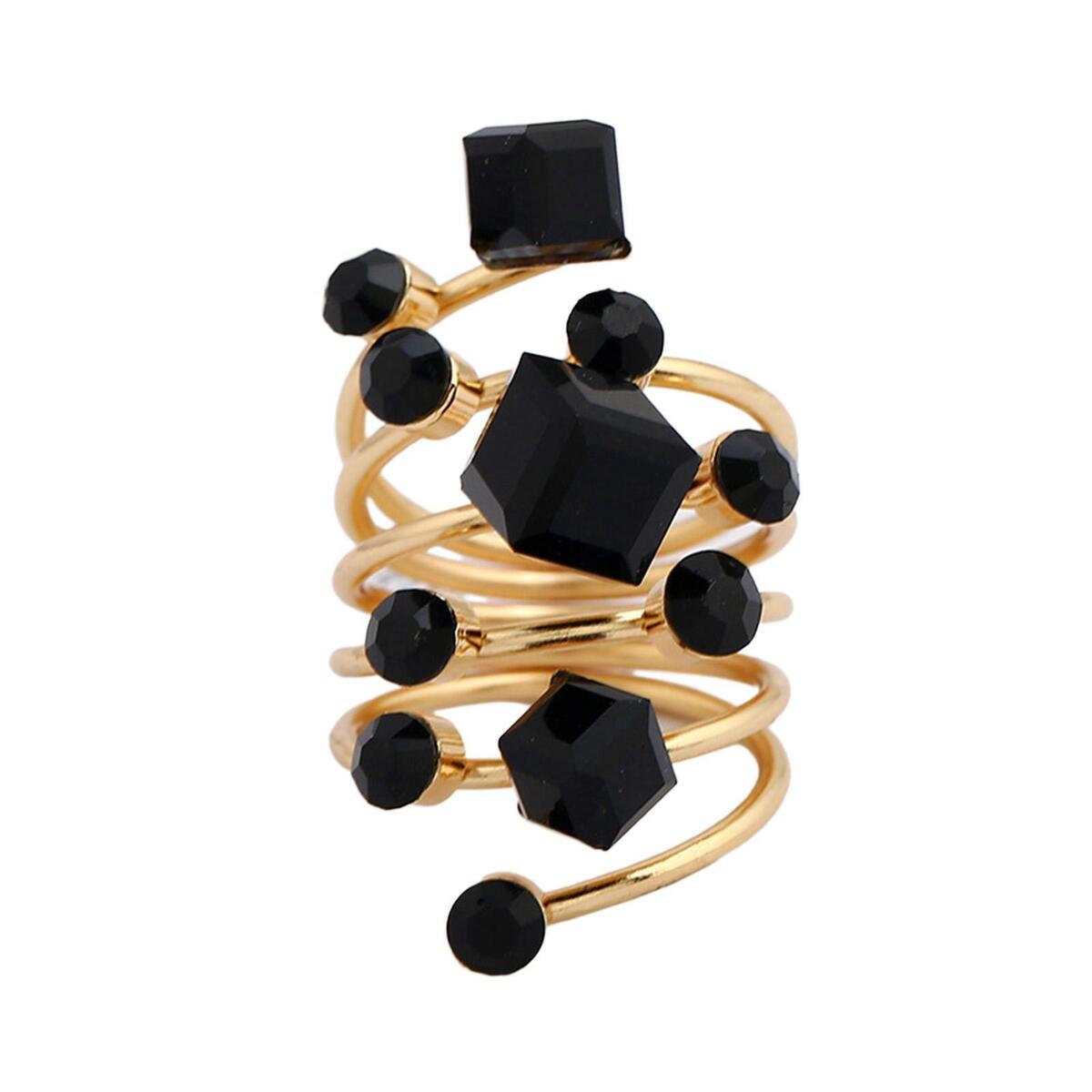 Black Rhinestone Ring Punk Exaggerated MIDI Rings for  Men