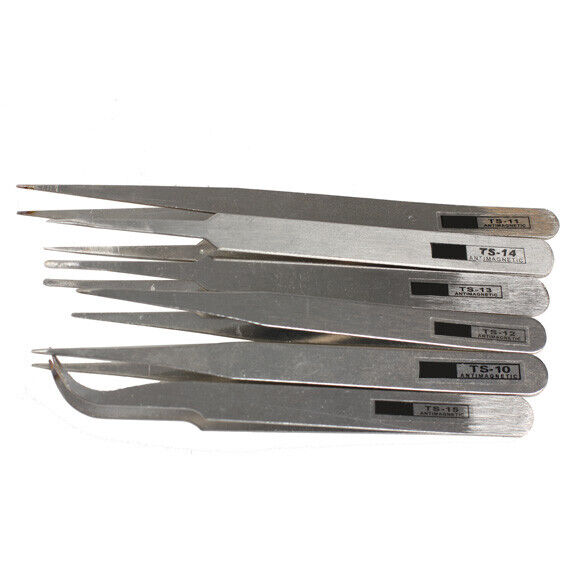 6pcs Industrial Tweezer Maintenance Repair Tool Kit TS10-15#JT1