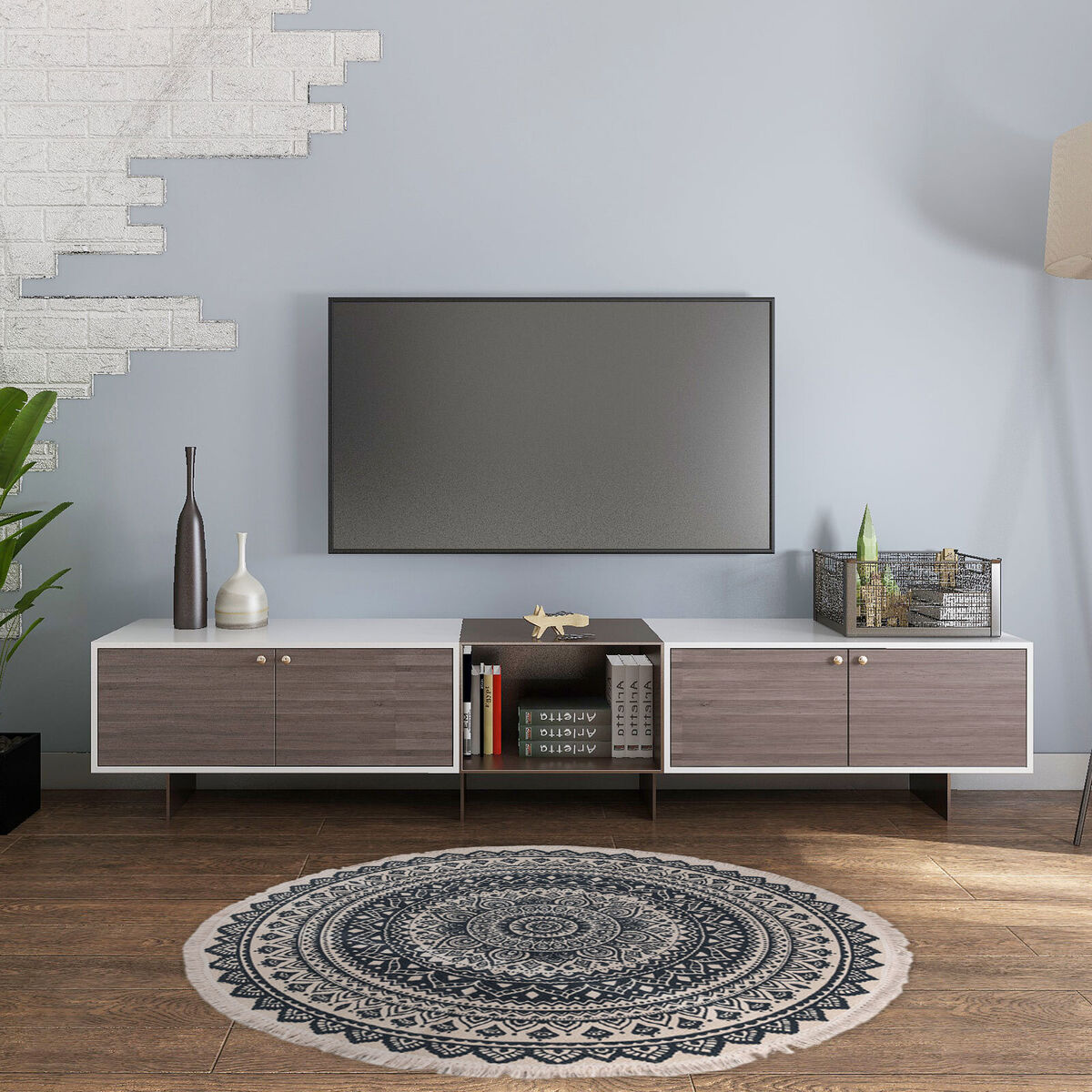 Hand Woven Rugs - Living Room Bedroom Carpet with Tassel (Blue Black 60cm)