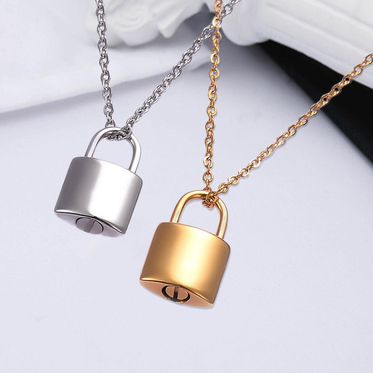 2Pcs Mini Padlock Cremation Urn Necklace Cremation Keepsake Charm Decorative