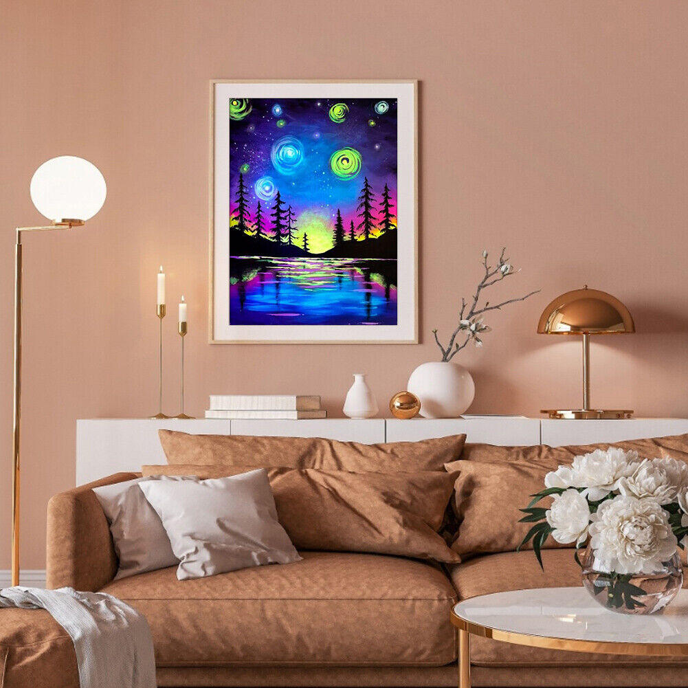 5D DIY Pine Night View Full Round Drill Diamond Painting Kit Mosaic Craft