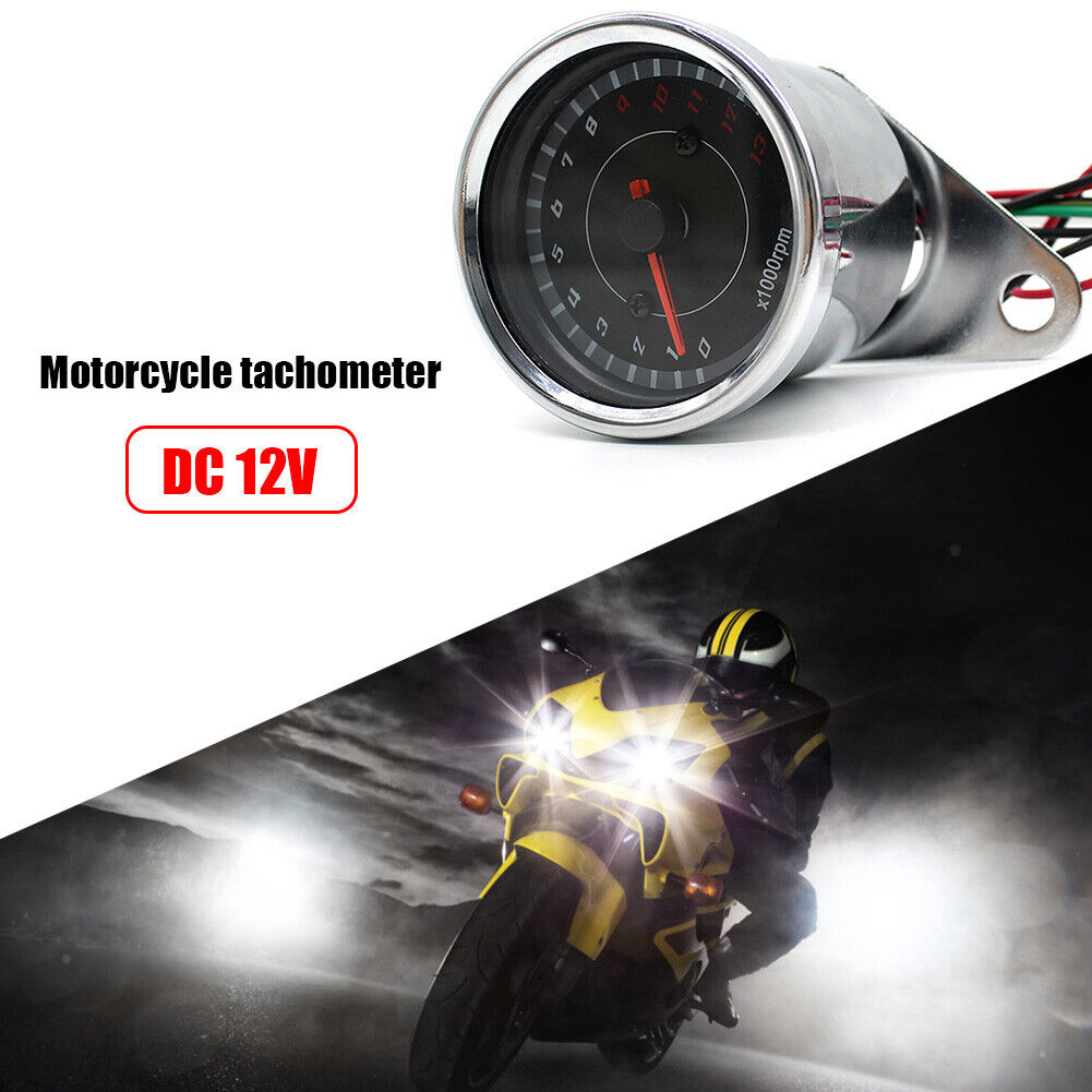 12V Motorcycle Tachometer Blue LED Backlit Analog RPM Gauge REV Counter