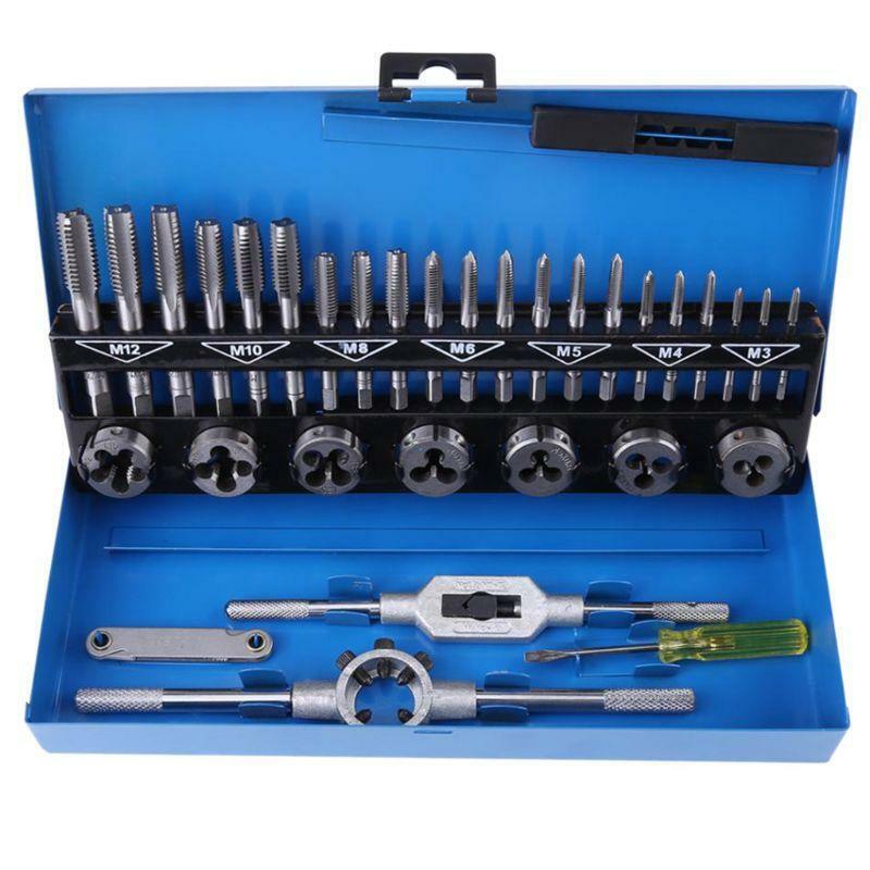 32pcs Metric Hand Adjustable Taps Dies Wrench Set Screw Thread Straight Taper
