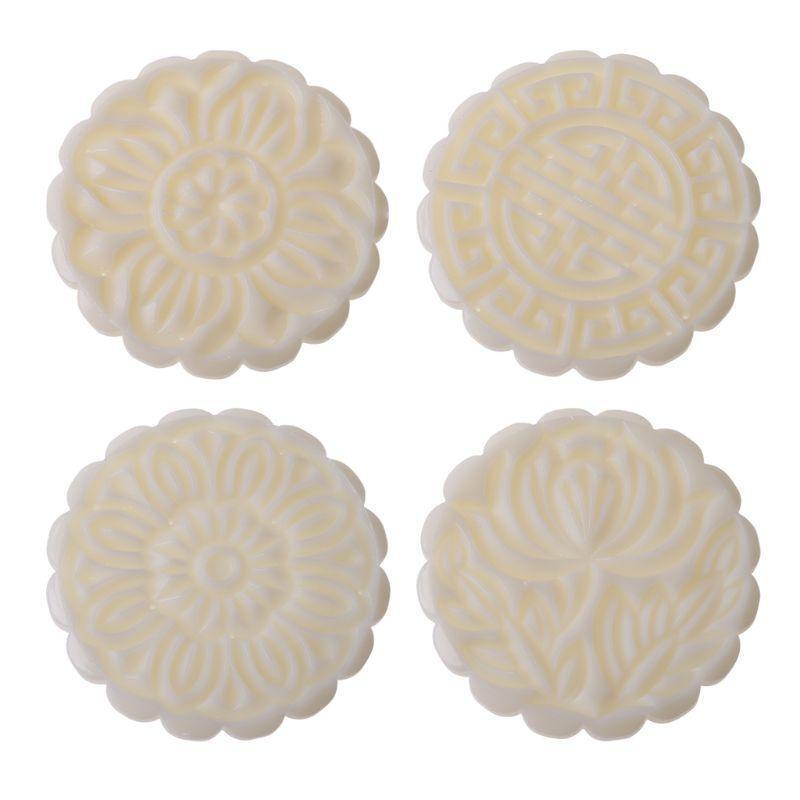 100g Mooncake Mold 4 Flowers Stamps Round Barrel Hand Press Moon Cake Pastry DIY
