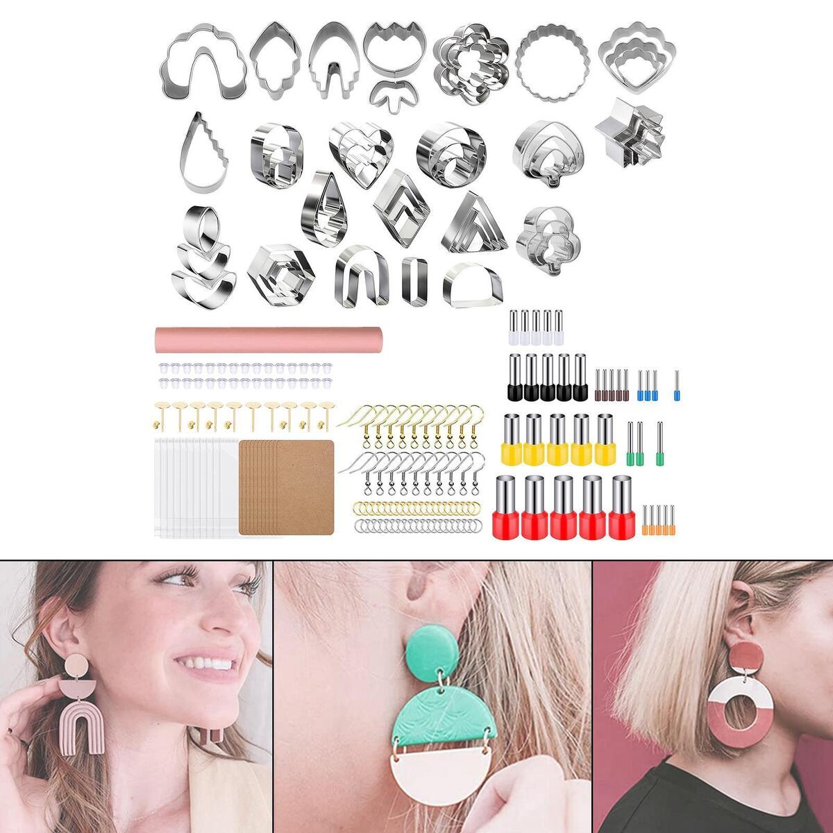 200Pcs Polymer Clay Cutter Set Earring Tool with Earring Cards Hooks for DIY