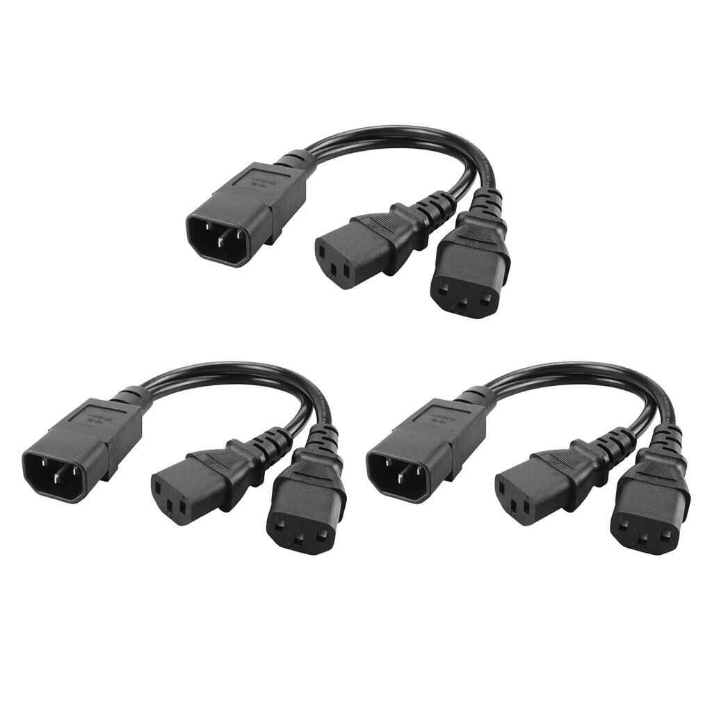 3Pieces New PVC 1-to-2 Y-Cable IEC320-C14 to 2C13 Cord Adapter PDU/UPS