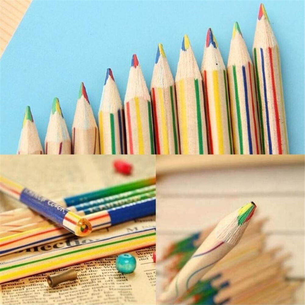 10pcs Rainbow Four-Color Lead Wooden Pencil Students DIY Graffiti Pencil