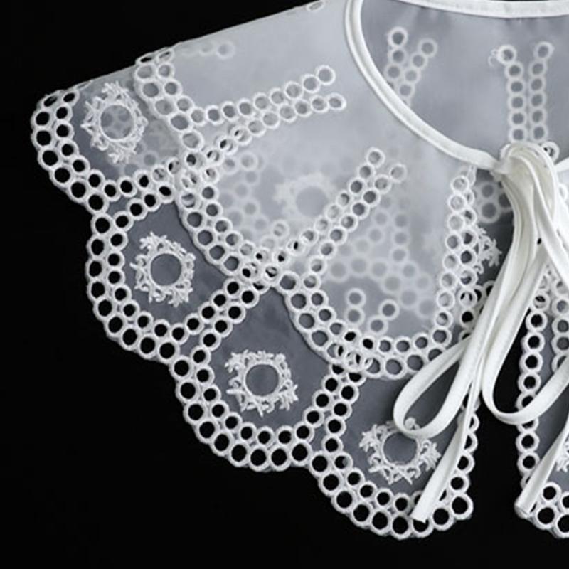 Women Double Layer Petal Lace False Collar Shawl Hollow Out Embroidery Poncho