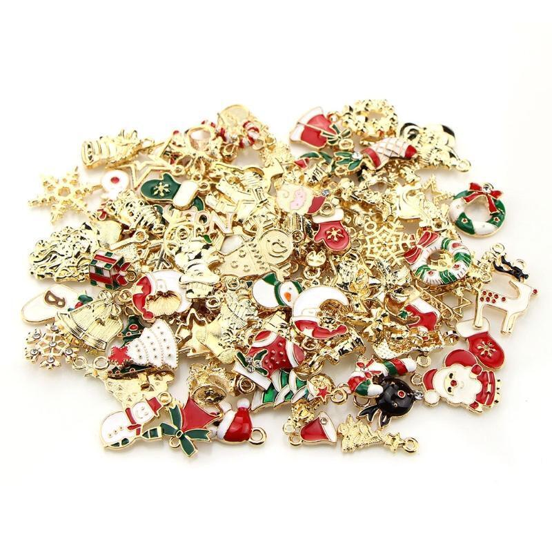 100 Pcs/Set Christmas Drop Oil Charms Bell DIY Bracelet Necklace Pendant w/ Loop