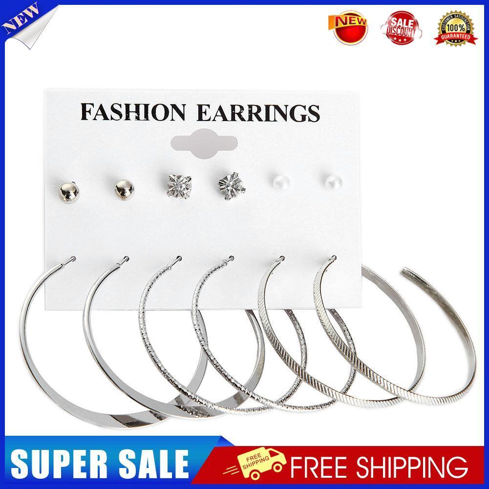 6pair Fashion Women Geometric Hoop Ear Stud Drop Earrings Jewelry Set Gift