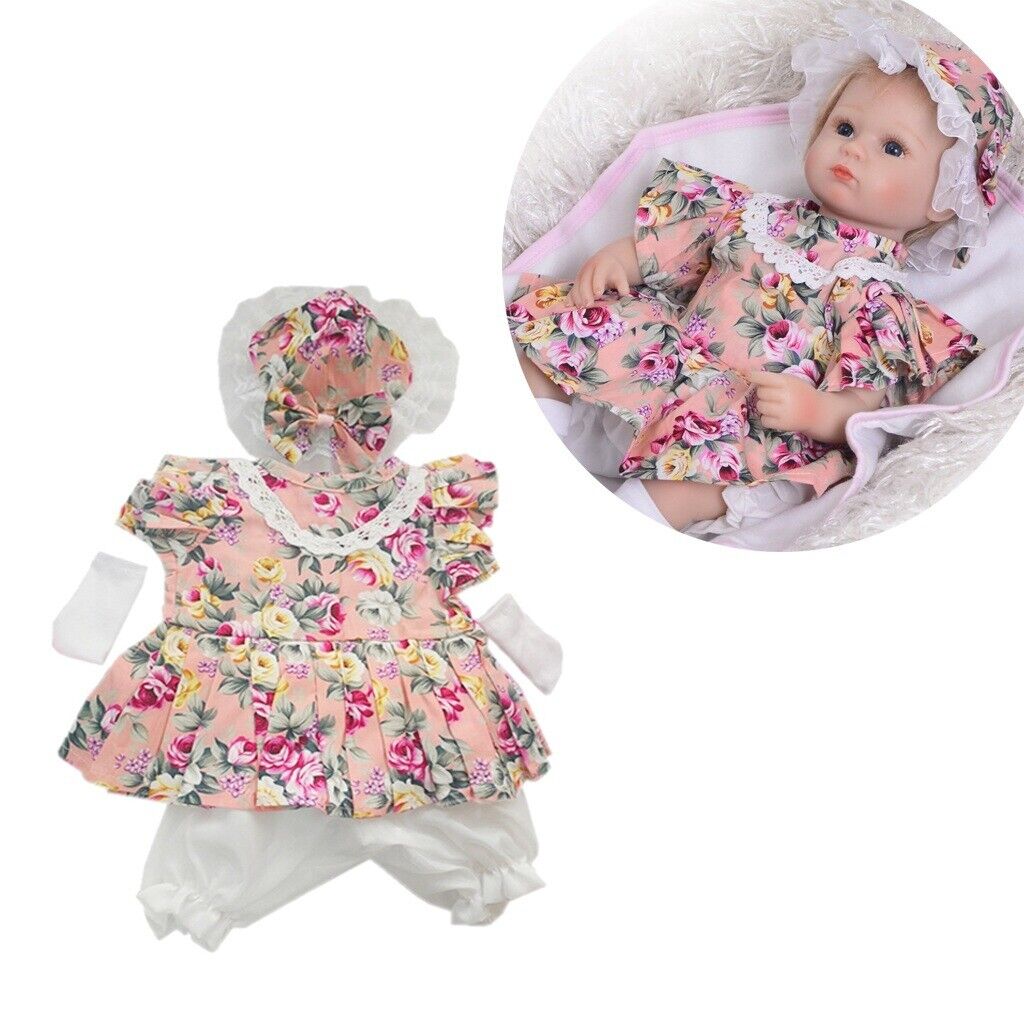 Newborn  Clothes For 17-18"  Girl Flower Dress Pants Hat Sock