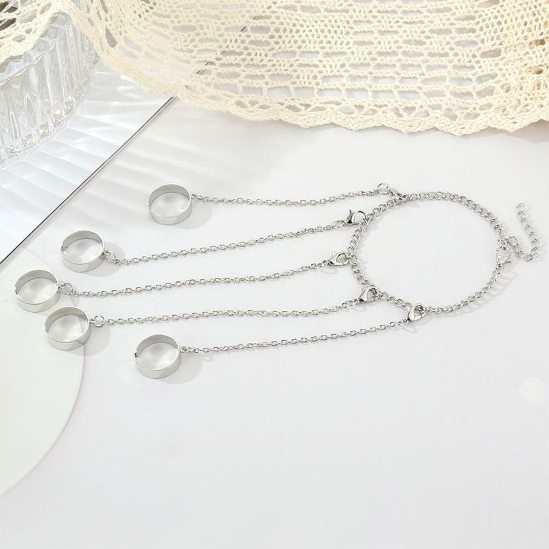 Metal Chain Wrist Link Bracelet Men Ring Charm Set Couple Fashion Jewelry Gifts