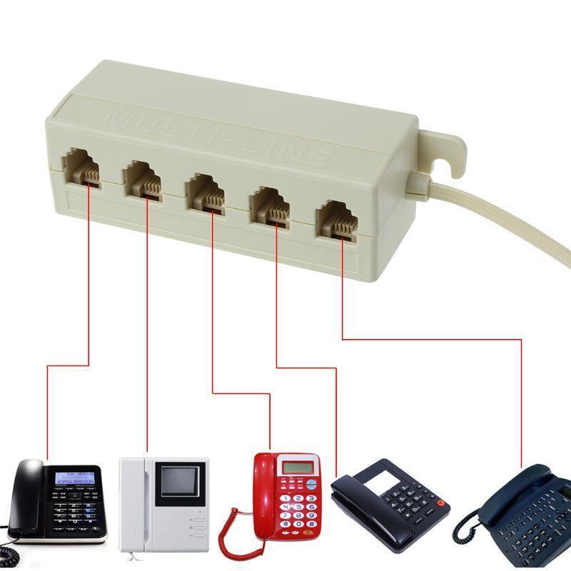 RJ11 Telephone Splitter 6P4C Male to 5 Way 6P4C Female Outlet Modular Splitter