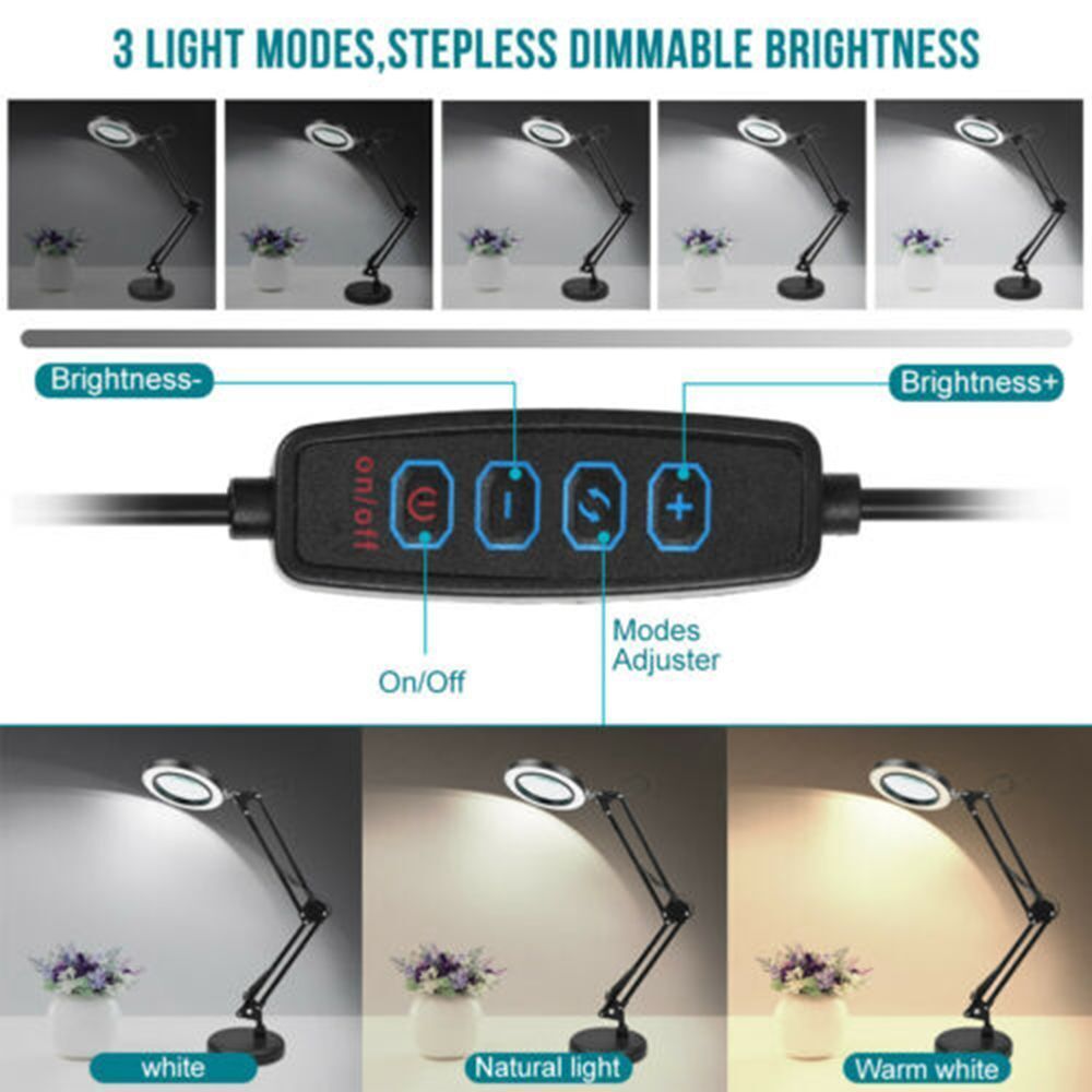 Hot LED Lamp with Base& Clamp Black 10X Desk Light Magnifying Glass Magnifier