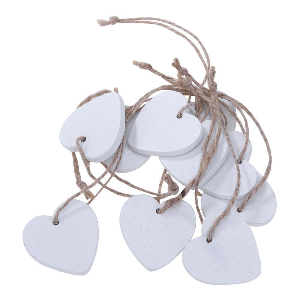10pcs Mini Heart Wooden Pendants Ornaments Wood Craft Party Decor(White)
