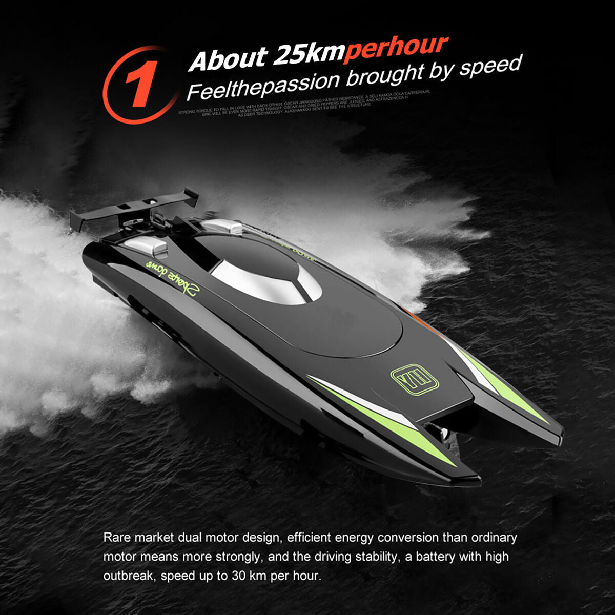 25km/h RC Boat 2.4GHz High Speed 4CH Remote Control Racing Ship (Black C)