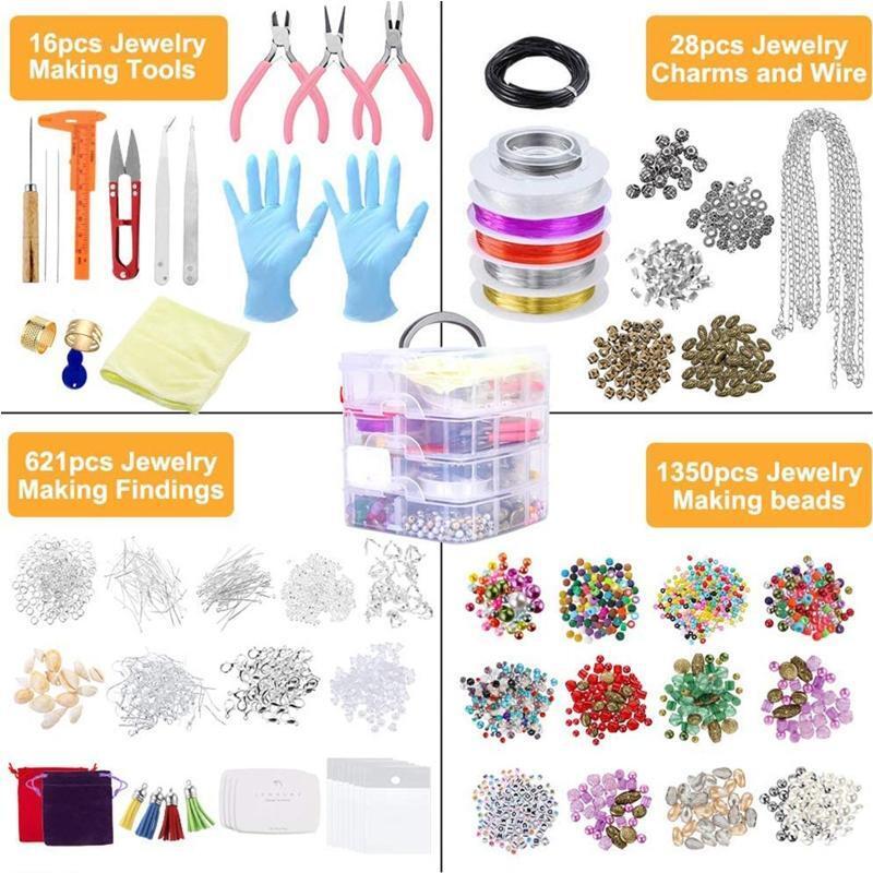 2015Pieces Jewelry Making Supplies Kit with Assorted Beads Charms Findings Plier