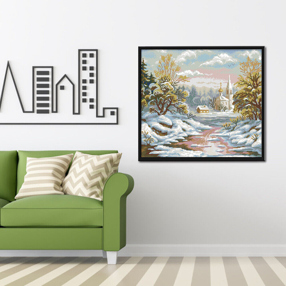 Full Embroidery Kit 14CT DIY First Snow Stamped Cross Stitch Art Needlework
