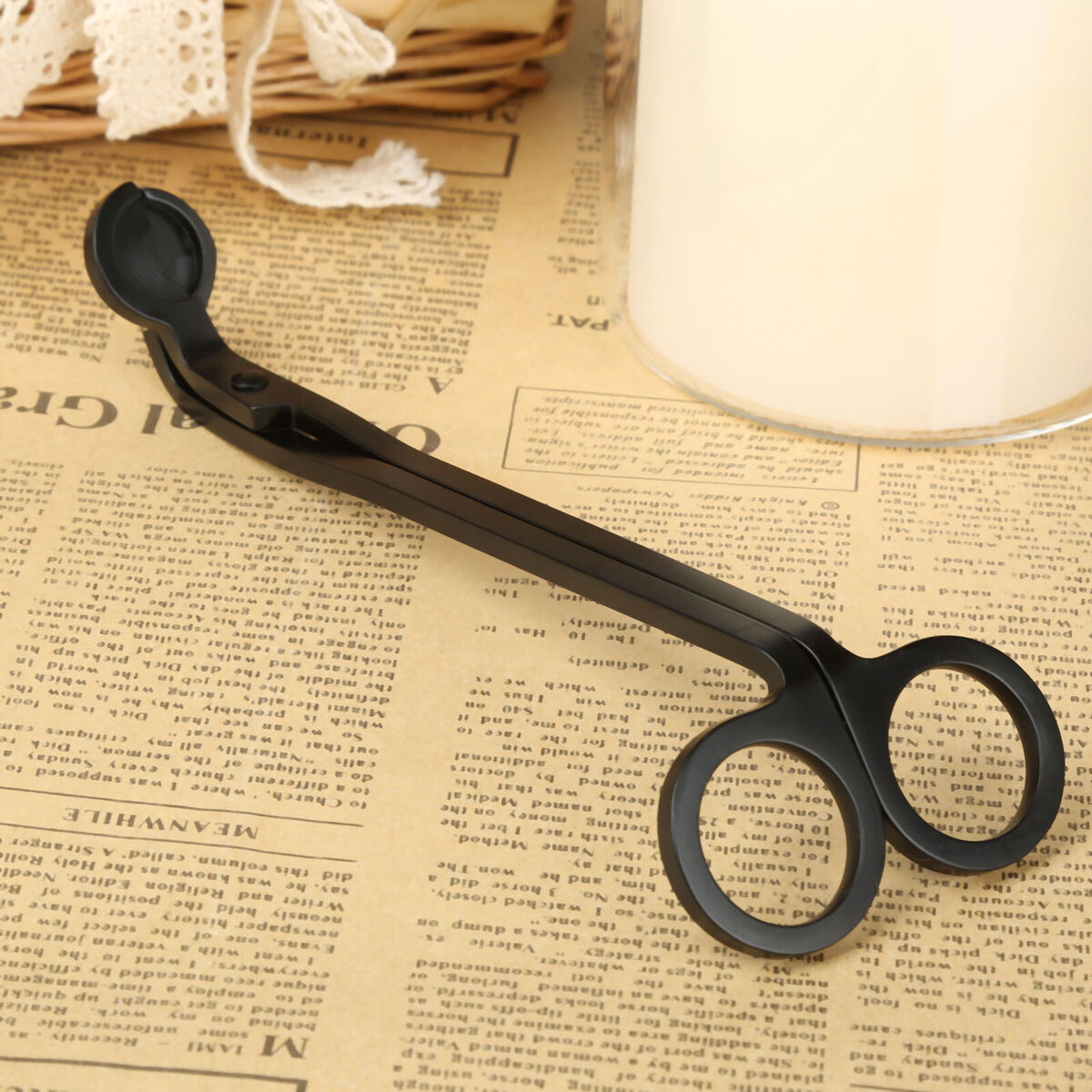 1pc Black Candle Wick Oil Lamp Trimmer Stainless Scissors Snuffers Cutter Tool