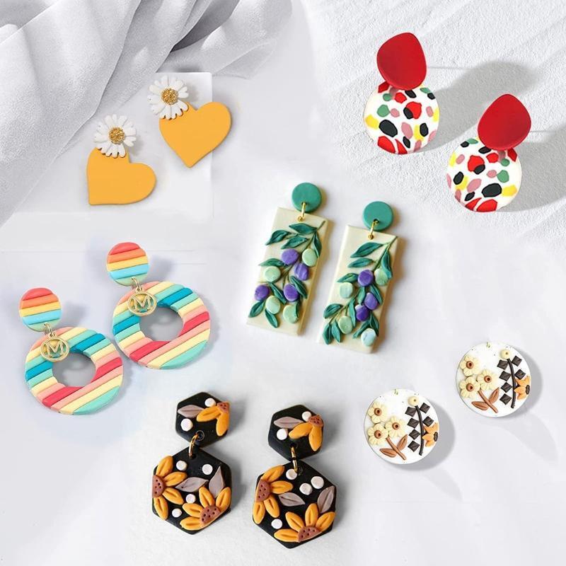 7 Shapes Clay Cutters with Earring Hooks Plastic Bags for Earring Jewelry Making