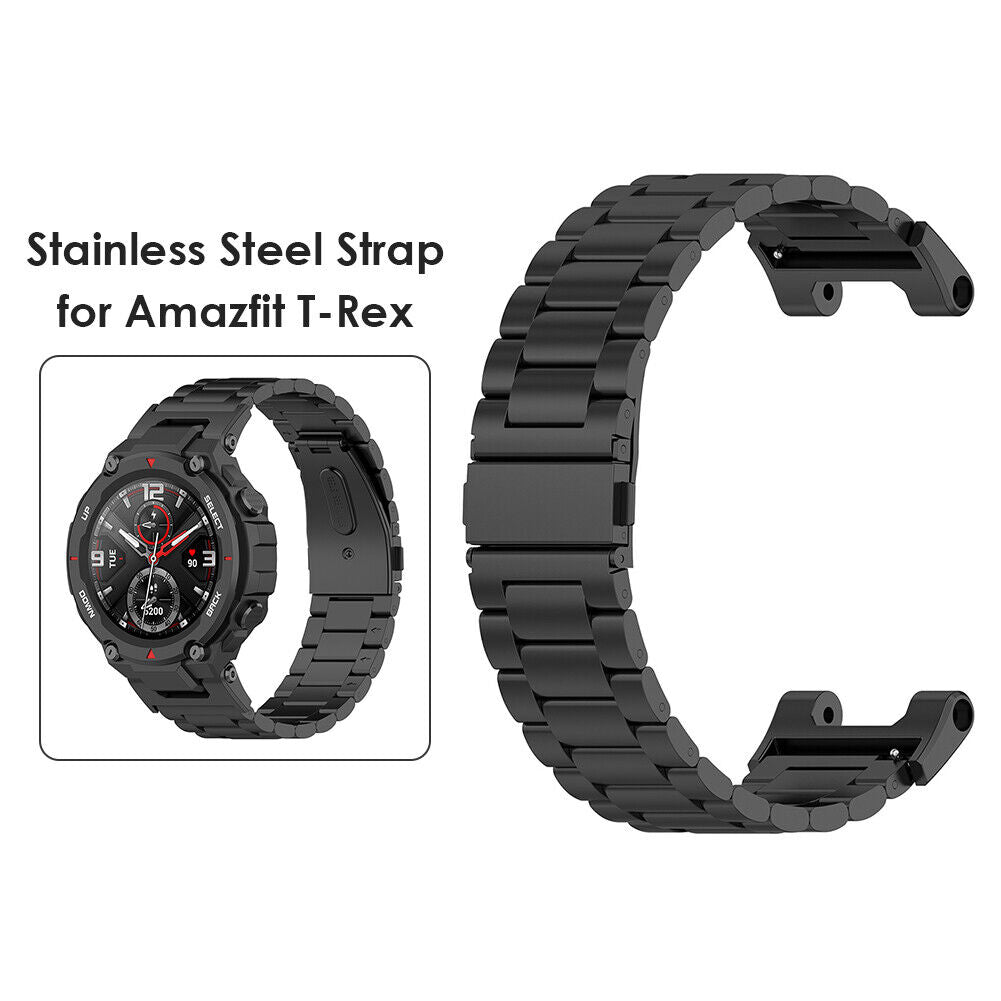 Stainless Steel Smart Watch Strap for Huami Amazfit T-Rex Band (Black)