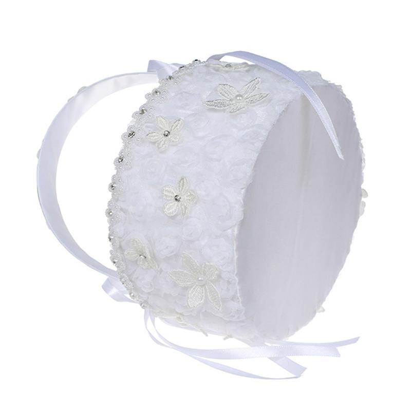 Flower Basket Suitable for Wedding Small White Satin Baskets Lace Flowers