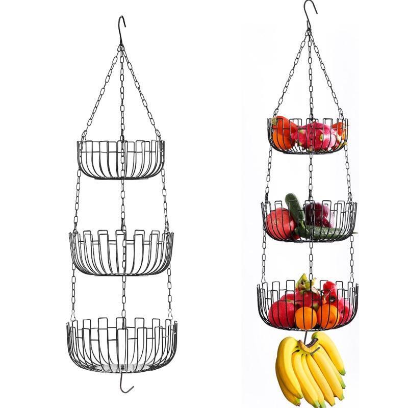 3 Tier Hanging Fruit Basket Metal Vegetable Storage Organization Holder