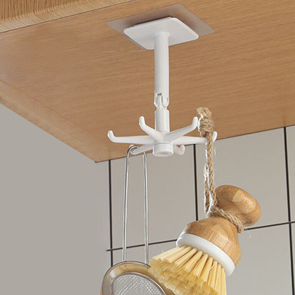 360 Degrees Rotating Hook Holder Bathroom Organizar Storage Hanger (White)