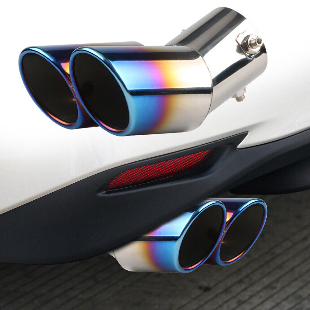 Dual Outlet Burnt Blue Stainless Steel Car Exhaust Tip Rolled Edge Muffler
