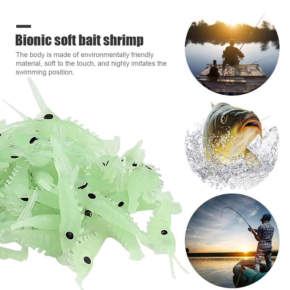 50pcs Luminous Shrimp Soft Lure 3cm Night Fishing Bait Fluorescent Glow