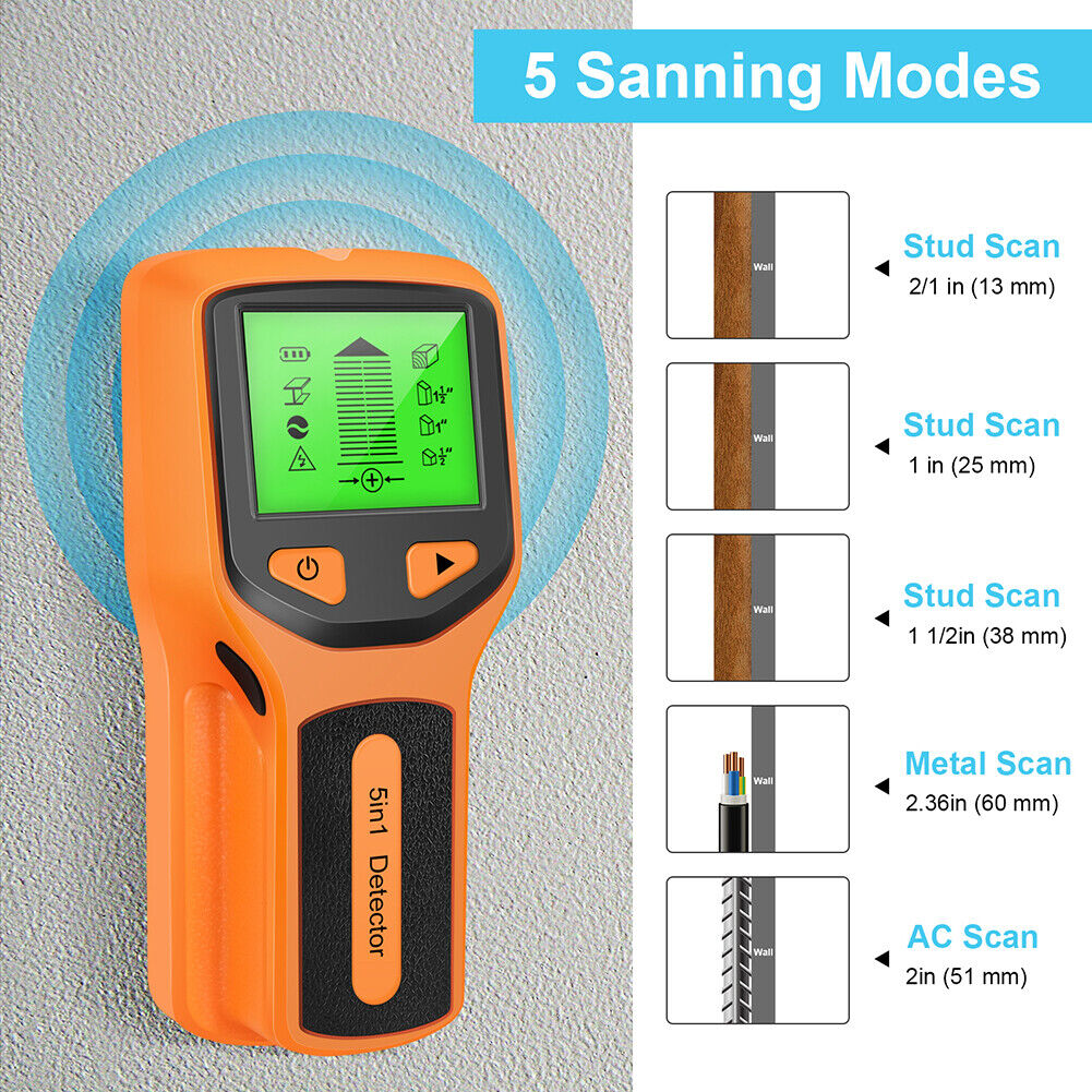 5-in-1 Professional Wall Stud Detector for AC Wire Metal Detection (Yellow)