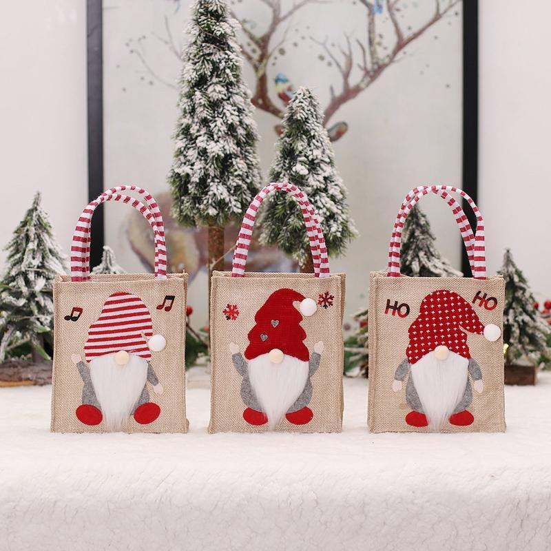 Christmas Holiday Classic Variety Gnomes Linen Gift Bags for Christmas Goods