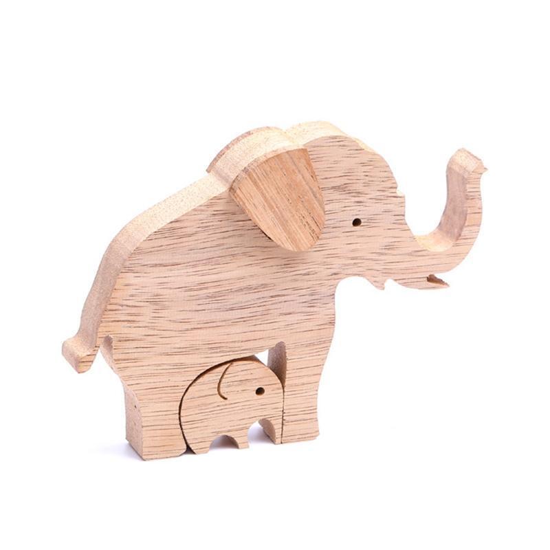 Elephant Mother and Child Family Wood Carving Ornament Table Decor