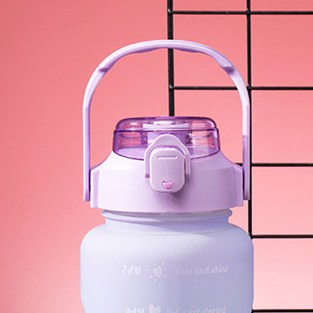 2000ML Large Capacity Water Bottle Plastic Cup with Time Scale (Purple)