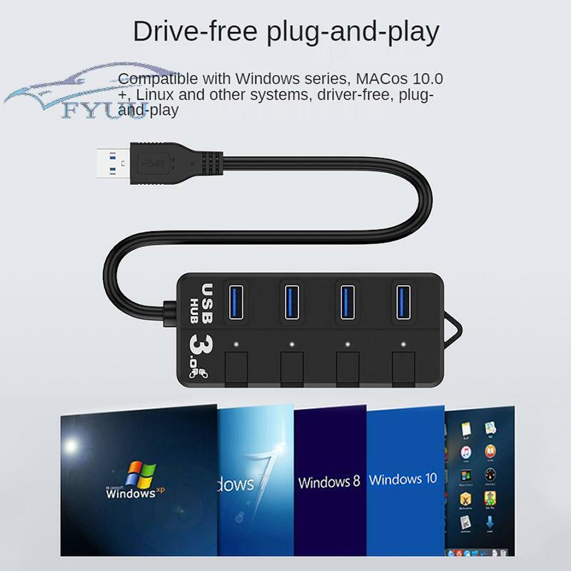 USB3.0 Hub Splitter Adapter 4 Port On/Off Switch Dock Station Use For PC Laptop