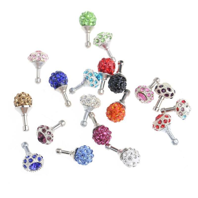 Colorful Rhinestone Ball 3.5mm Anti Dust Plug Earphone Stopper For Smart Phone