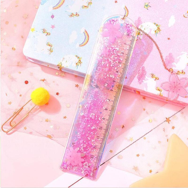 Exquisite Straight Ruler Flurescent Quicksand Deisgn Creative Plastic Ruler