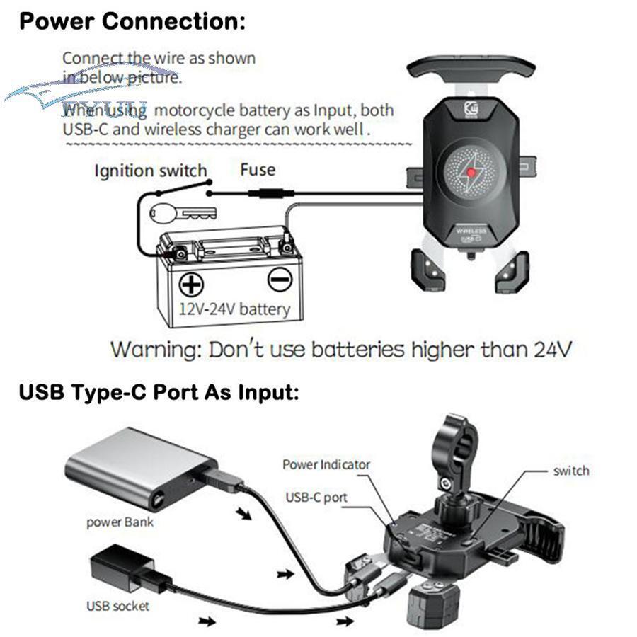 Motorcycle QC 3.0 Quick Charger Wireless Phone Charger 360° Rotation Waterproof