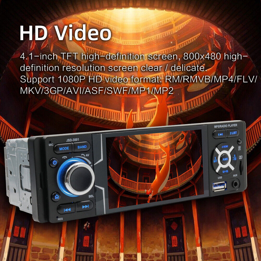 JSD-3001 Single DIN Car Stereo 4.1 inch Touch Screen FM Radio + AUX Cable