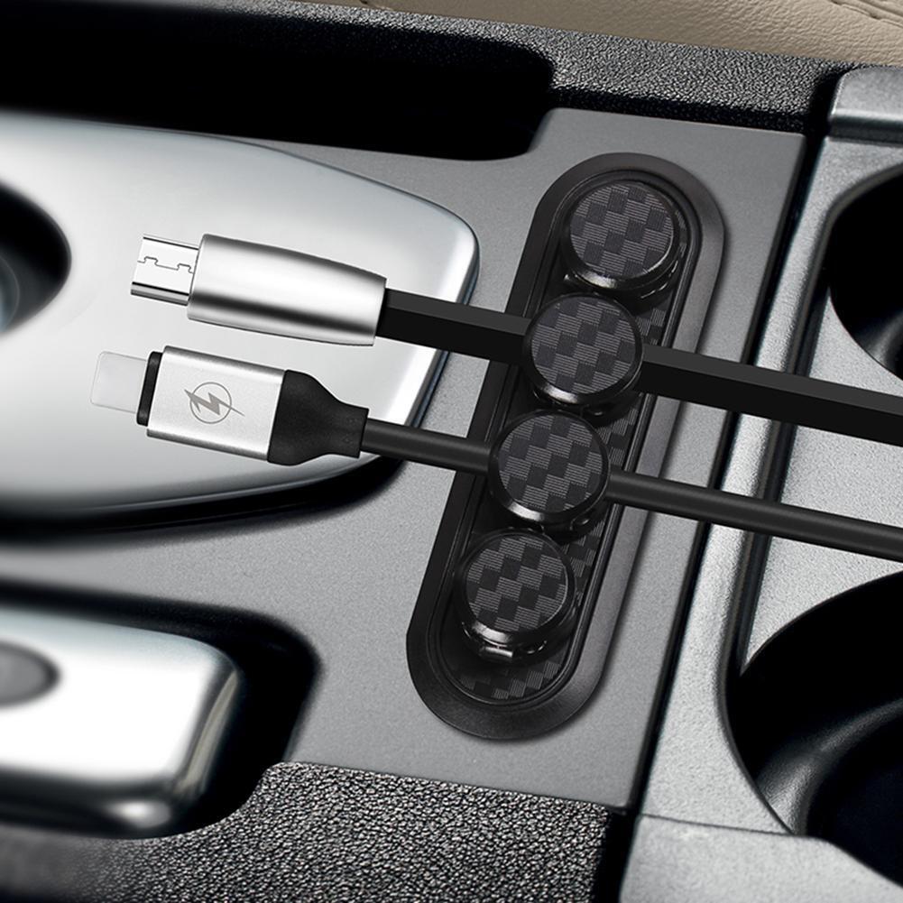 Magnetic Cable Organizer Carbon Fiber Look Desktop USB Cable Clip Winder