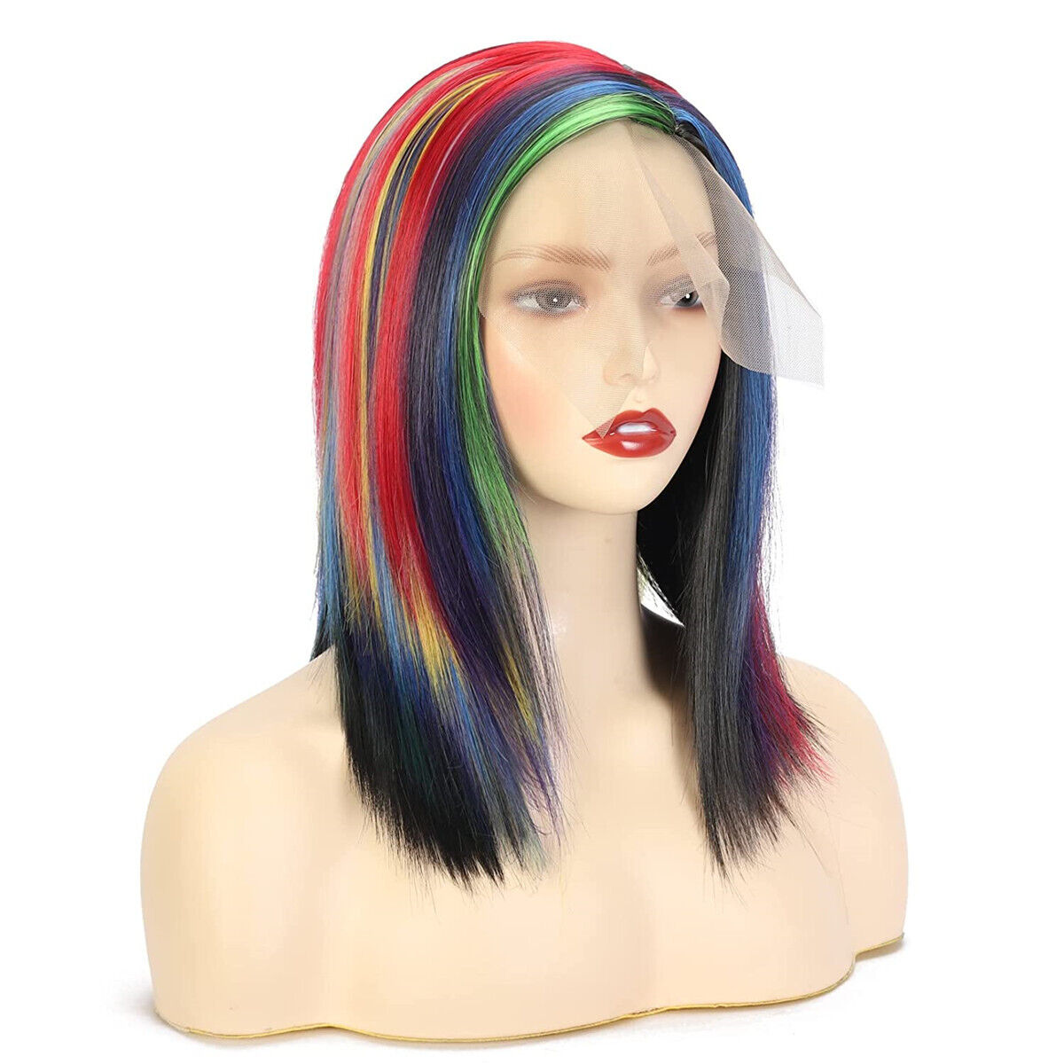 Women Girl Rainbow Colorful Multicolor Fancy Costume Party Short Bob Hair Wigs