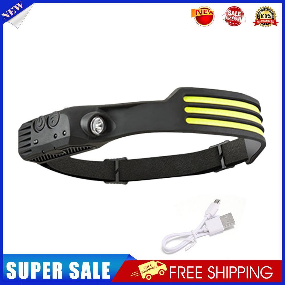 COB LED Sensor Headlight Flashlight USB Outdoor Camping Strong (C White)