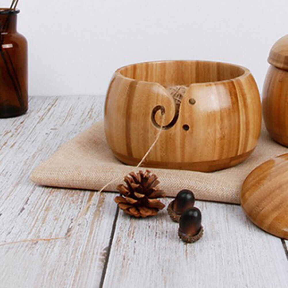 Wooden Yarn Bowl Handmade Knitting Wool Storage Crocheted Organizer (A)