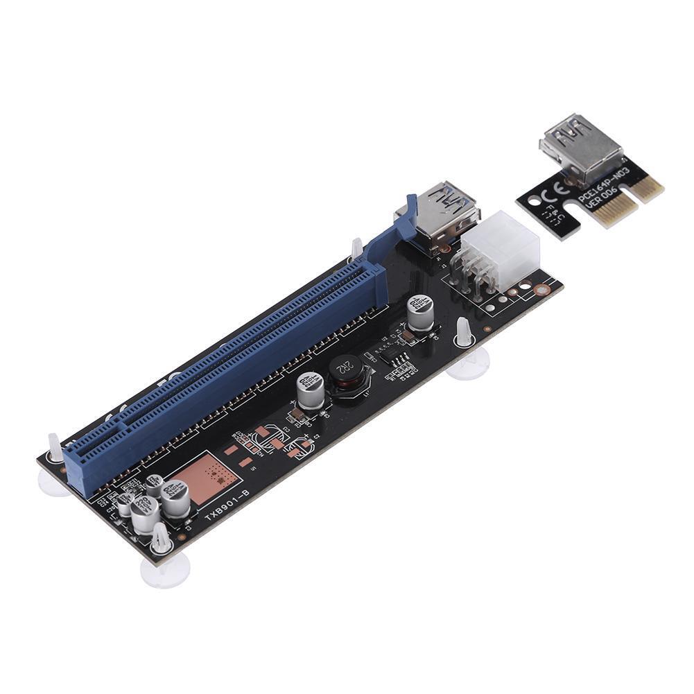 PCI-E Express 1x to 16x Extender Riser Card 6Pin USB3.0 Cable for BTC Miner