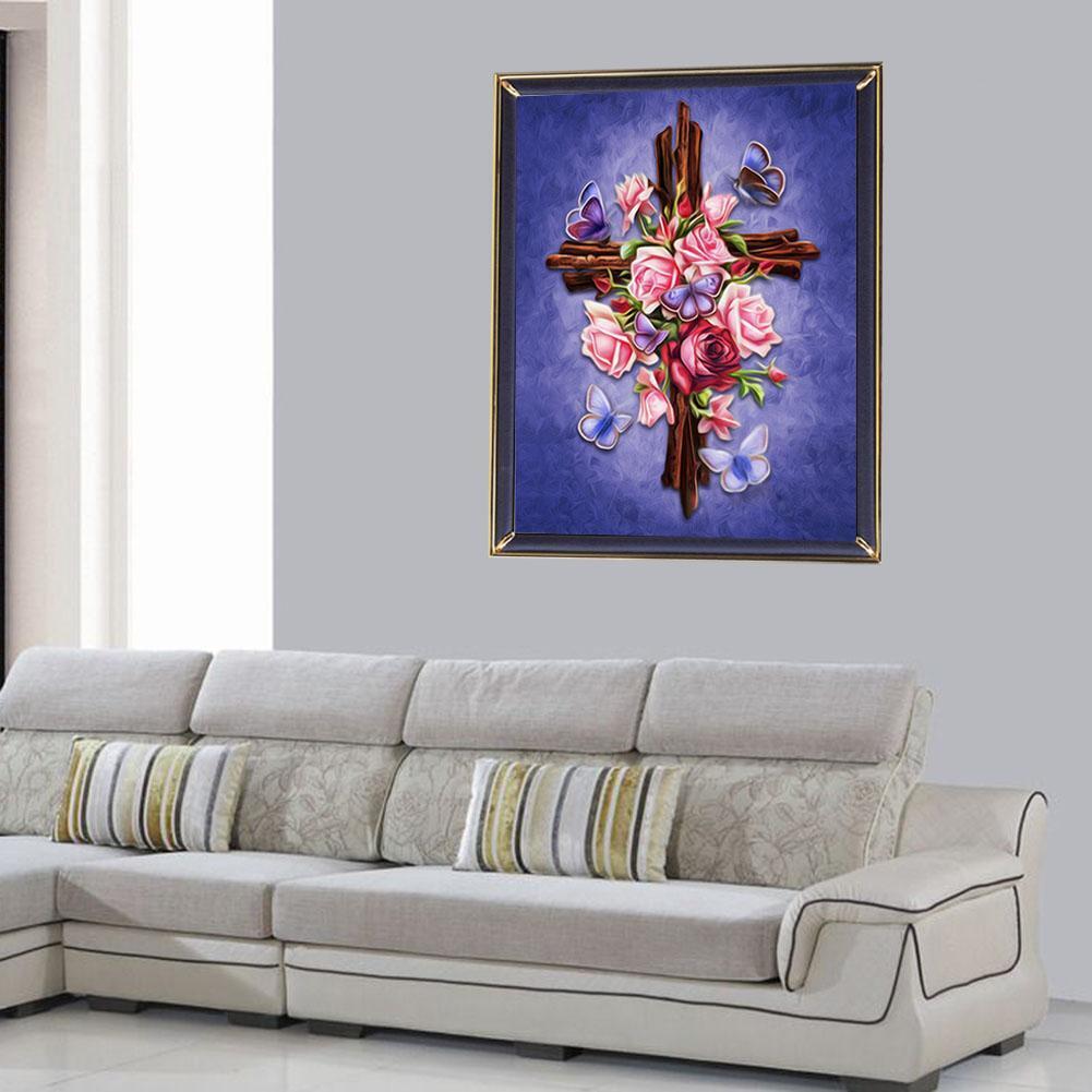 5D DIY Diamond Cross Rose Painting Home Embroidery Cross Stitch Wall Decor
