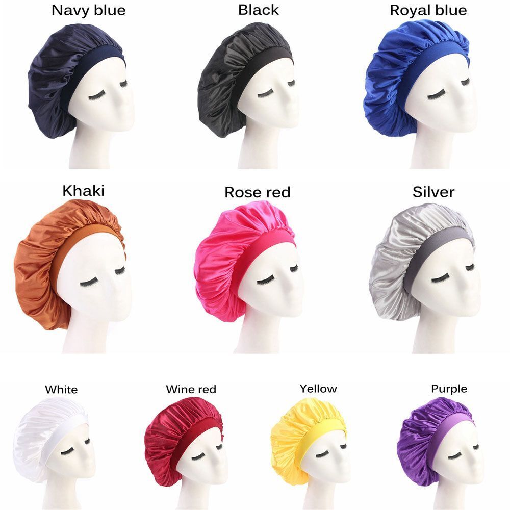 Night Sleep Wide Band Head Cover Bonnet Headwrap Chemo Cap Satin Stretch Hat